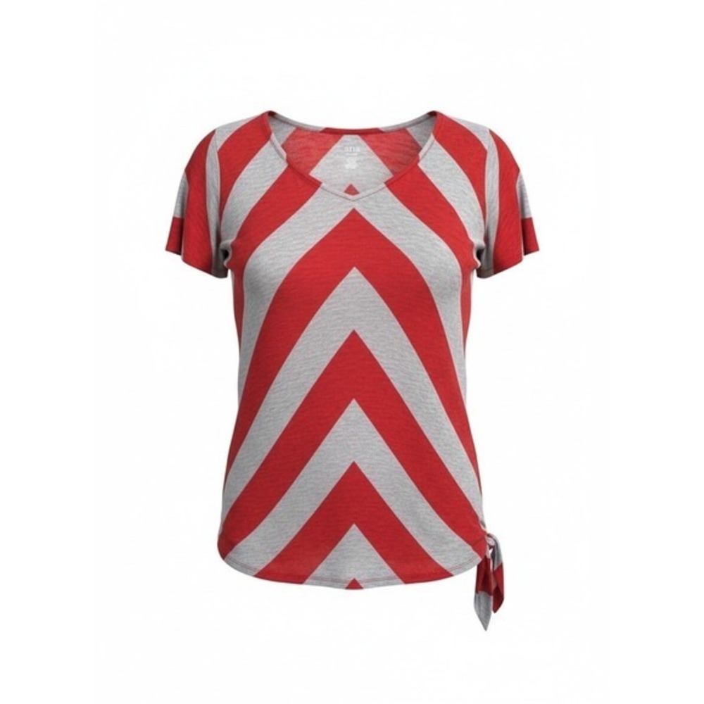 ANA A New Approach Womens 1X Hibiscus Red Grey Chevron Stripe Side Tie Top NWT